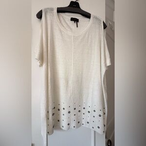 Donna Karan White Blouse with Black Eyelet Accents at the bottom!